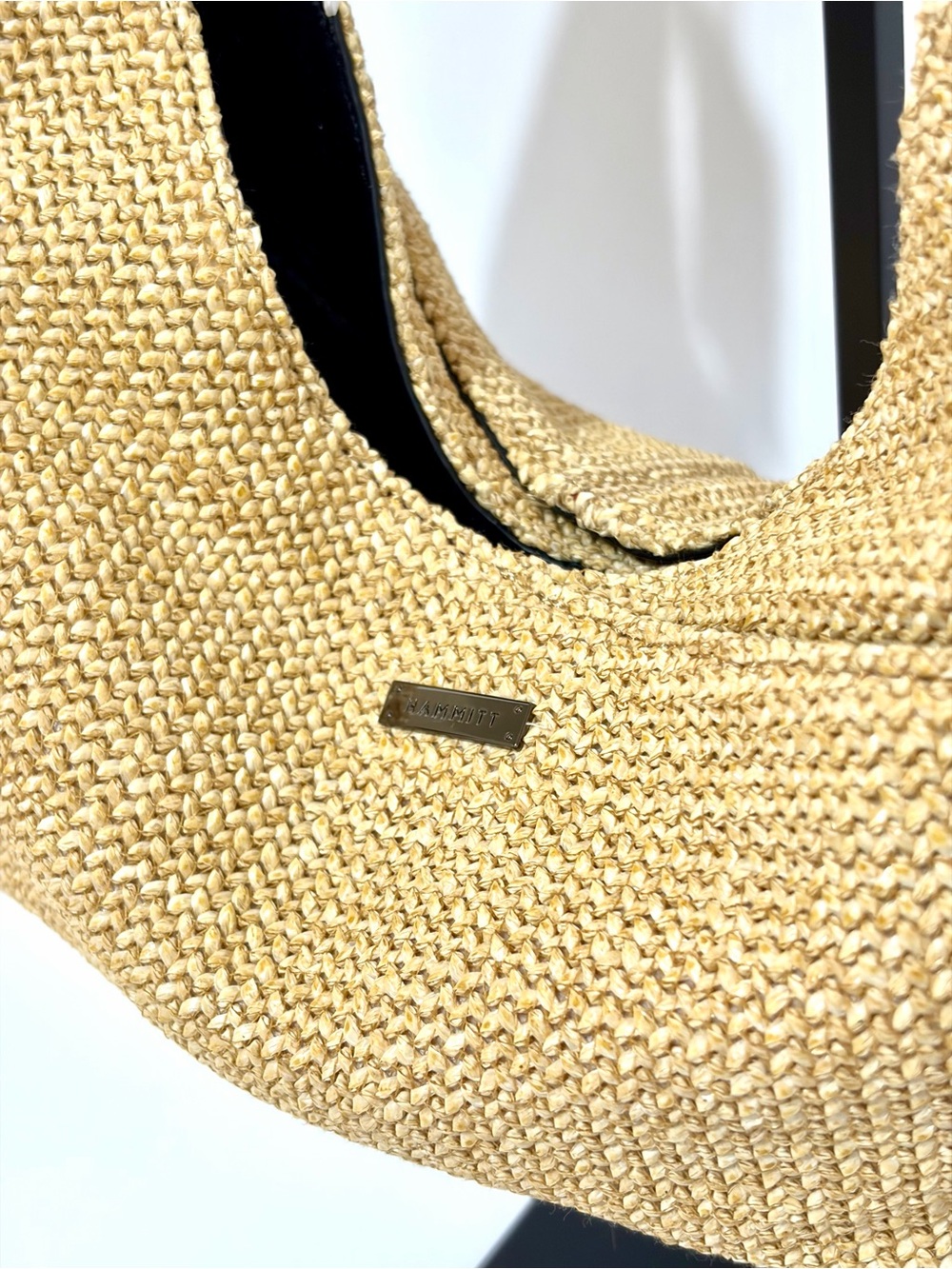 Hammitt Tom Zip Medium Hobo Shoulder Bag In Noir Smooth Raffia/Gunmetal/NWT - Picture 7 of 14